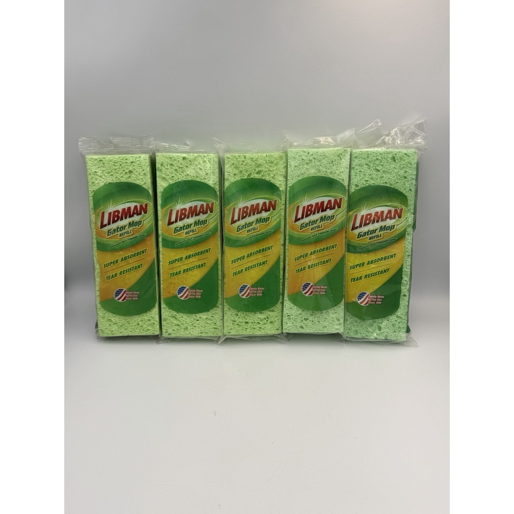 5) Libman Gator Mop Refill Head Tear Resistant Sponges Green Made In USA